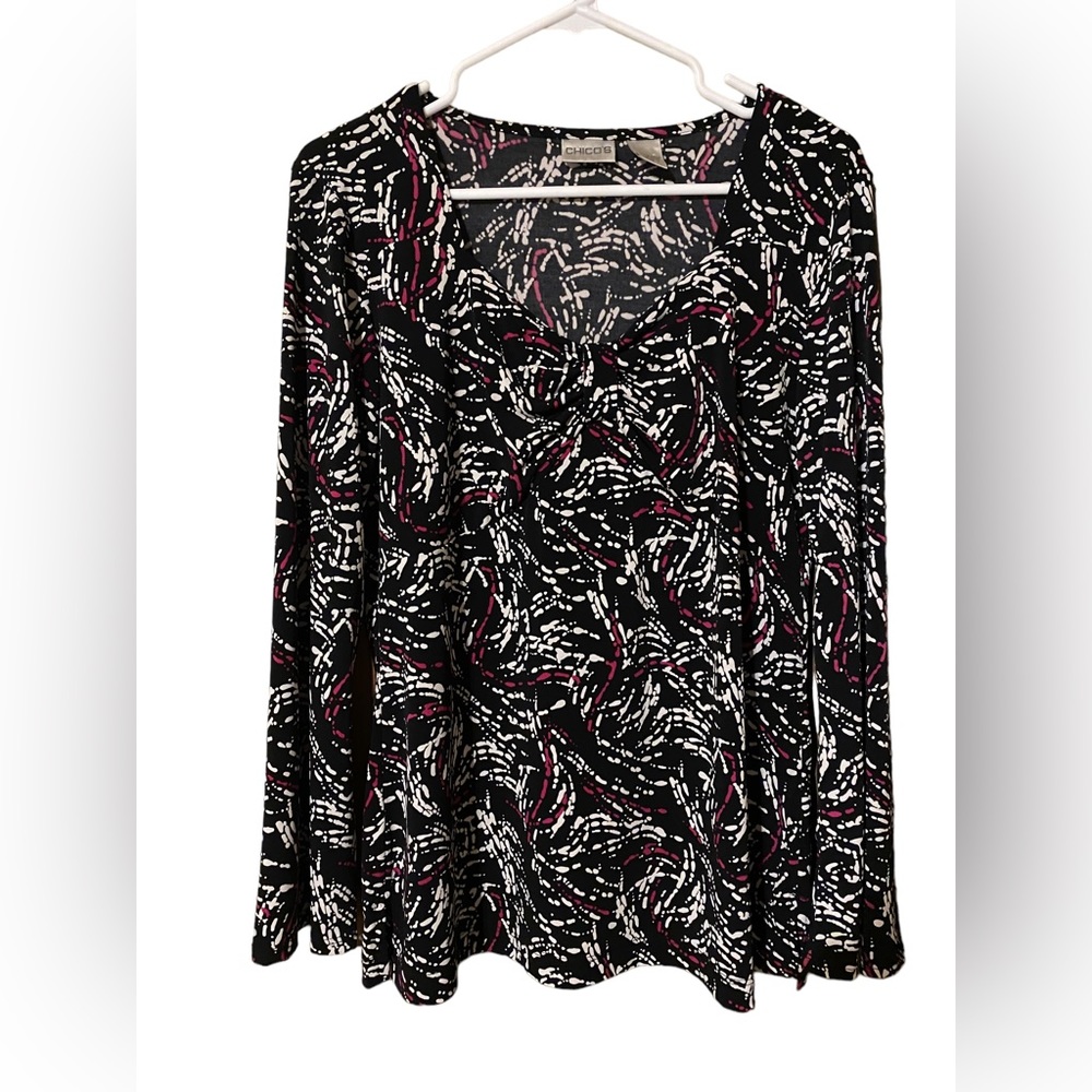 Chicos Blouse Size 1 US Medium Top Stretch Jersey Knit Long Sleeves Shirt - Picture 10 of 15